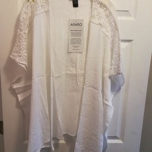 NEW  White Cotton Gauze Summer Cover Up OS PLUS